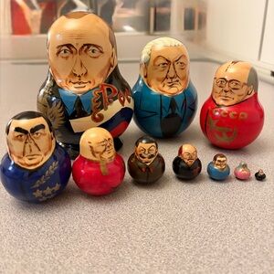 Authentic Wood Russian Nesting Dolls Soviet n Russia Leaders Handmade in Russia